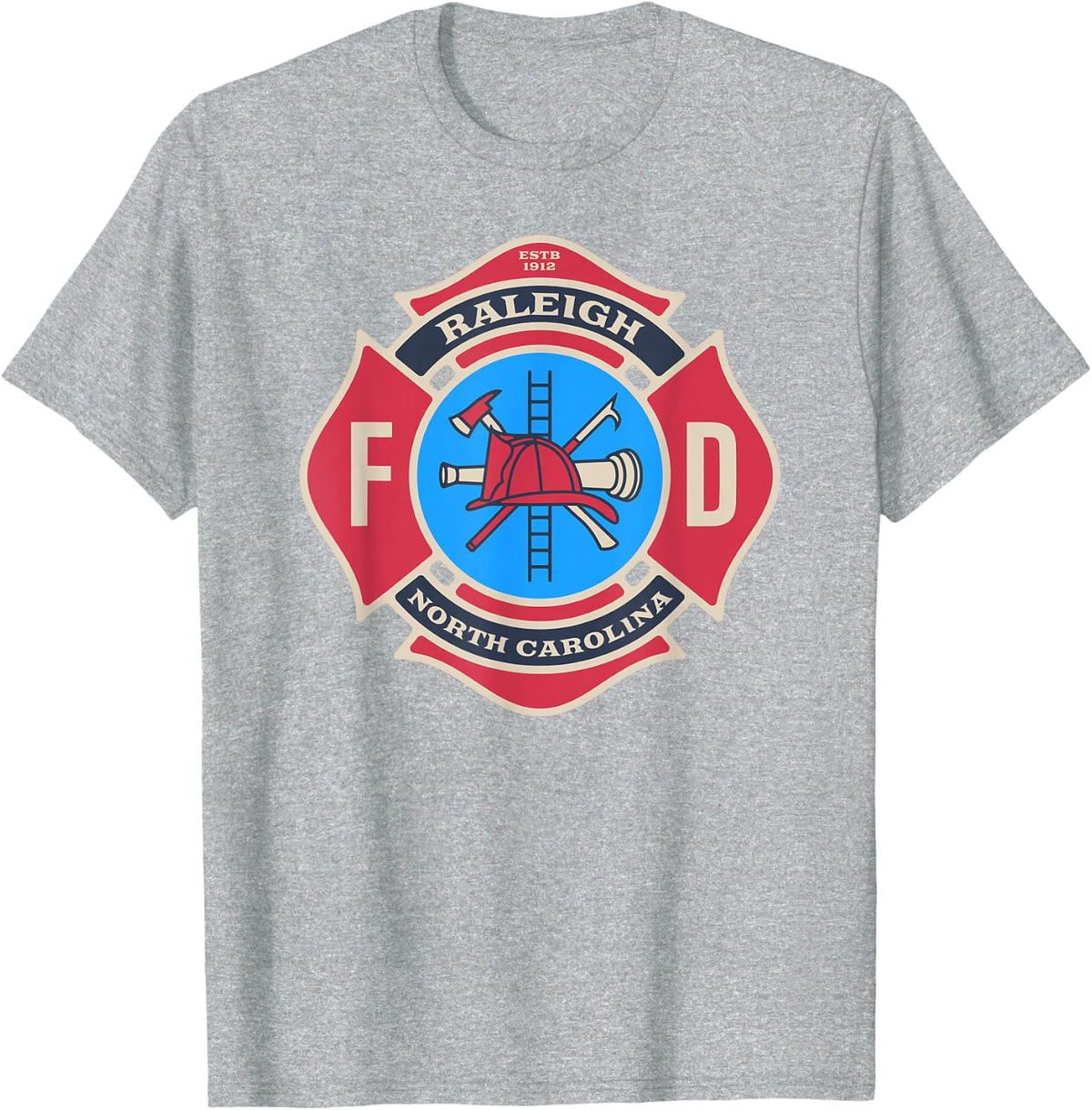 Raleigh, NC Bravery Badge Firefighter's Pride Emblem T-Shirt - Heather Grey