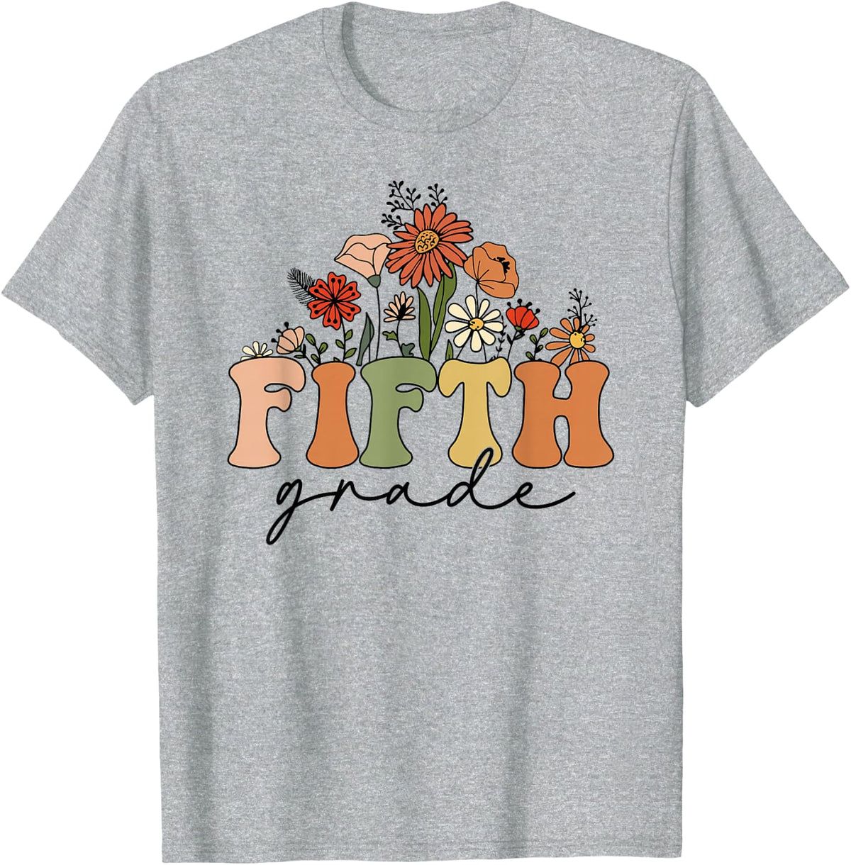 Retro Groovy Fifth Grade Teacher Back To School Student T-Shirt - Heather Grey