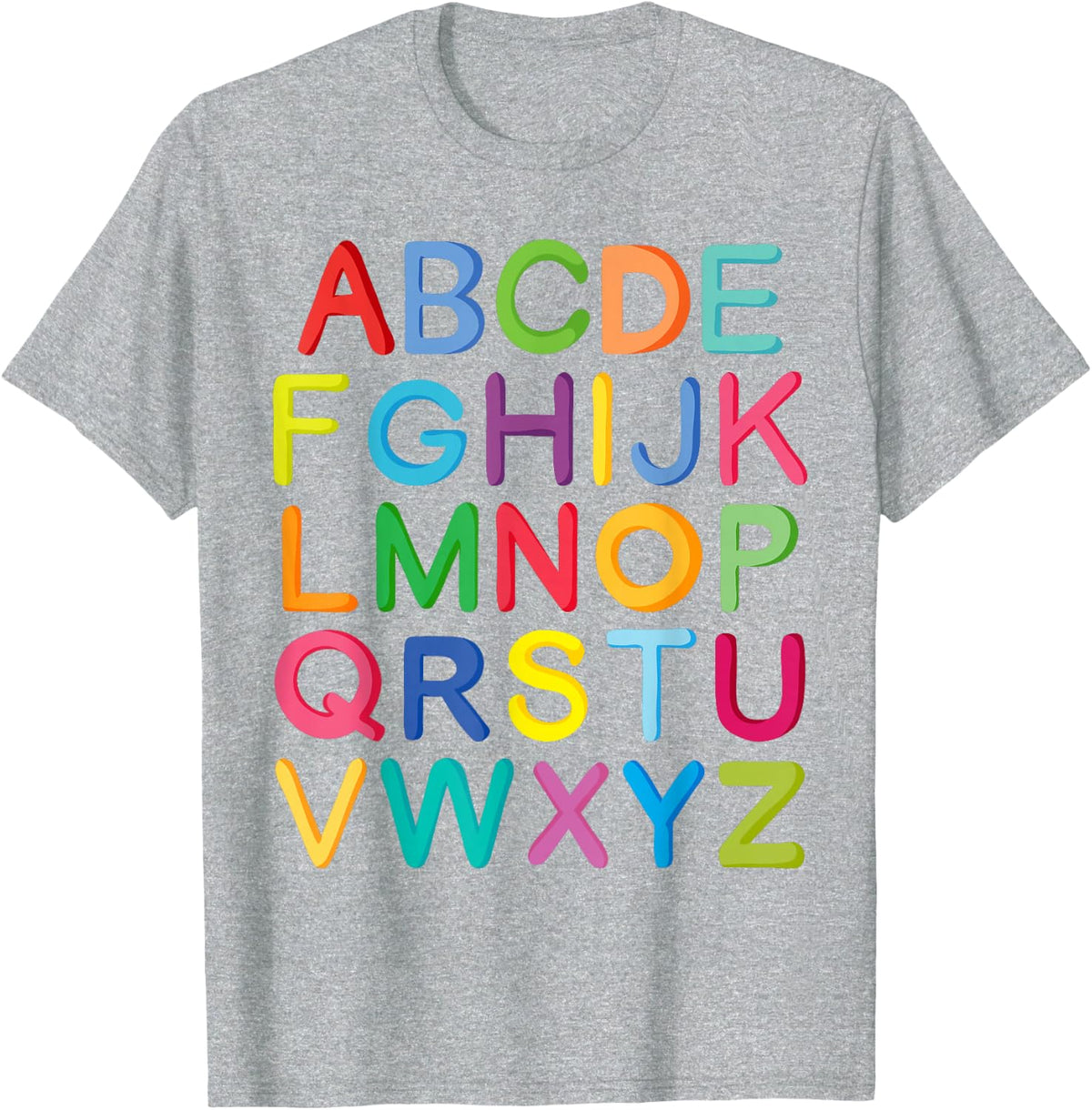 Colorful Uppercase Letters Alphabet learn ABCs Kids Teachers T-Shirt - Heather Grey