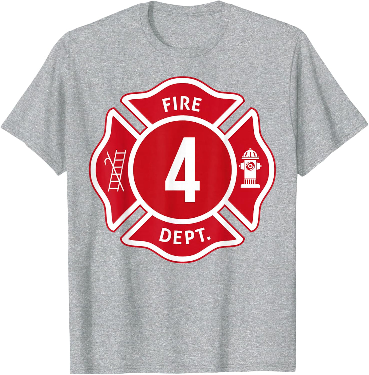 Kids Fire Truck 4th Birthday Boy Firefighter 4 Year Old T-Shirt - Heather Grey