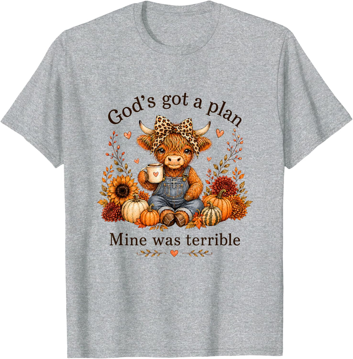 Highland Cow Funny Christian Trust God's A Plan Faith Bible T-Shirt - Heather Grey