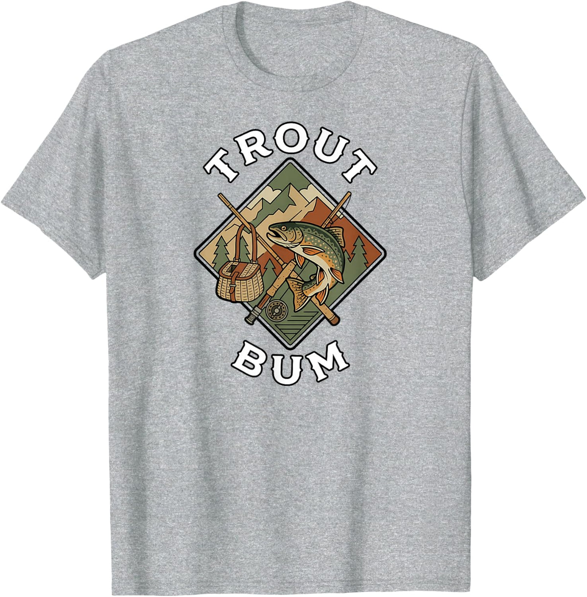 Trout Bum Fly Fishing Angler Retro Outdoors T-Shirt - Heather Grey