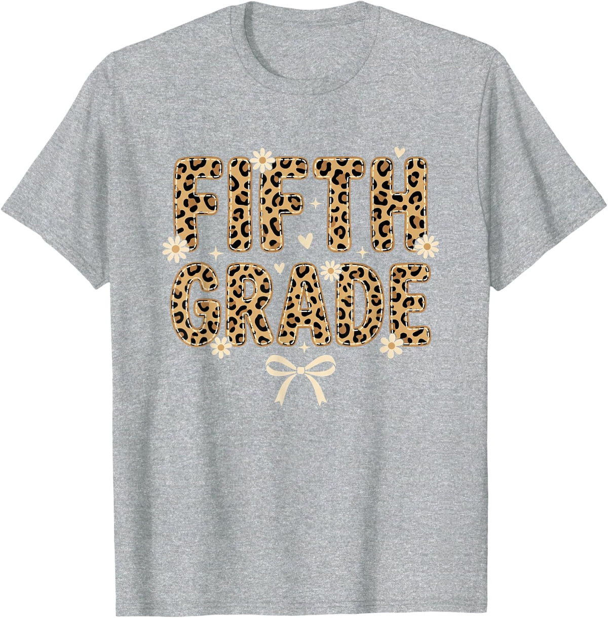 Fifth Grade Leopard Back to School Elementary Teacher Women T-Shirt - Heather Grey