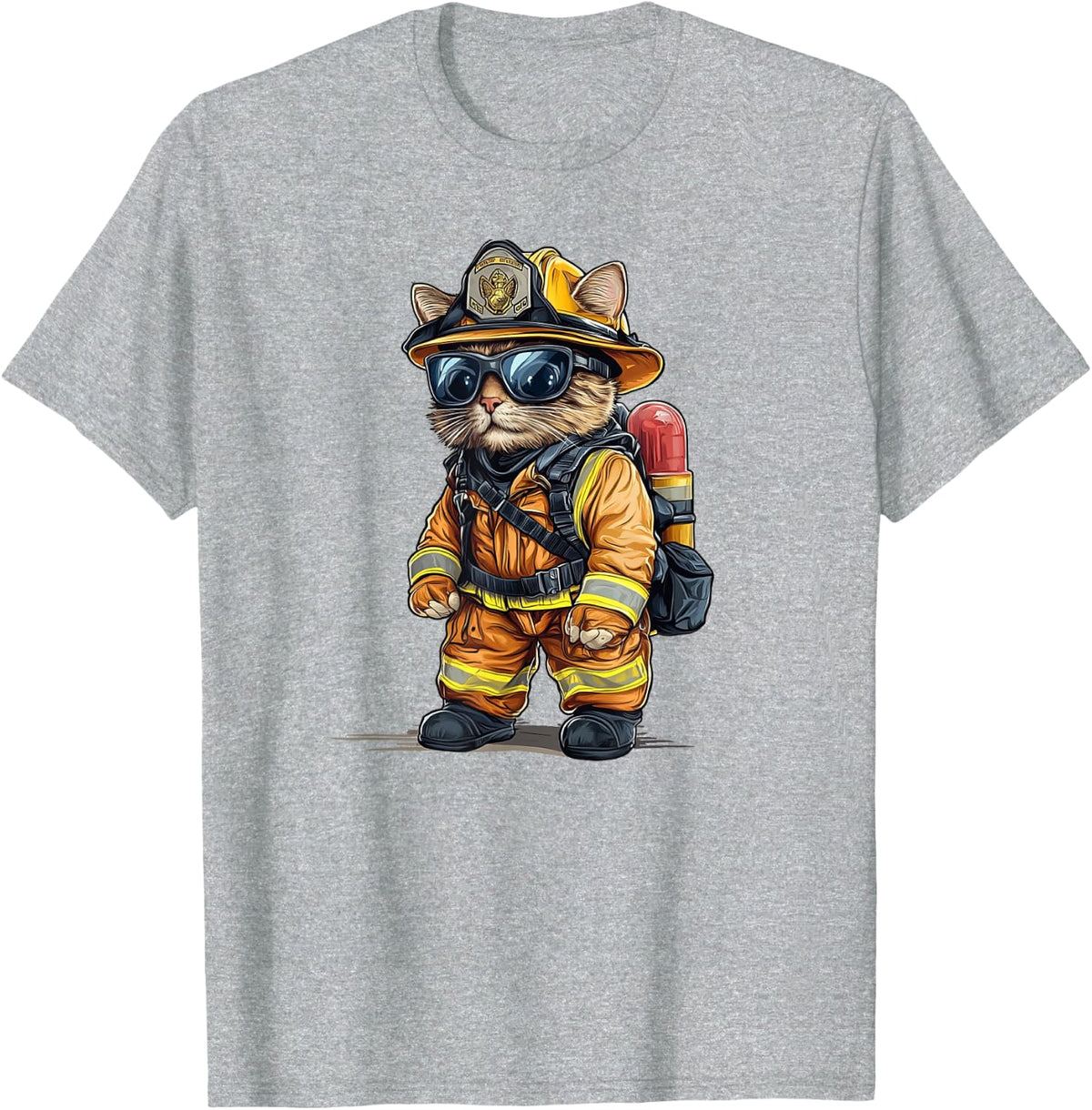 Cool Fire Brigade Cat Costume for Firefighter T-Shirt - Heather Grey