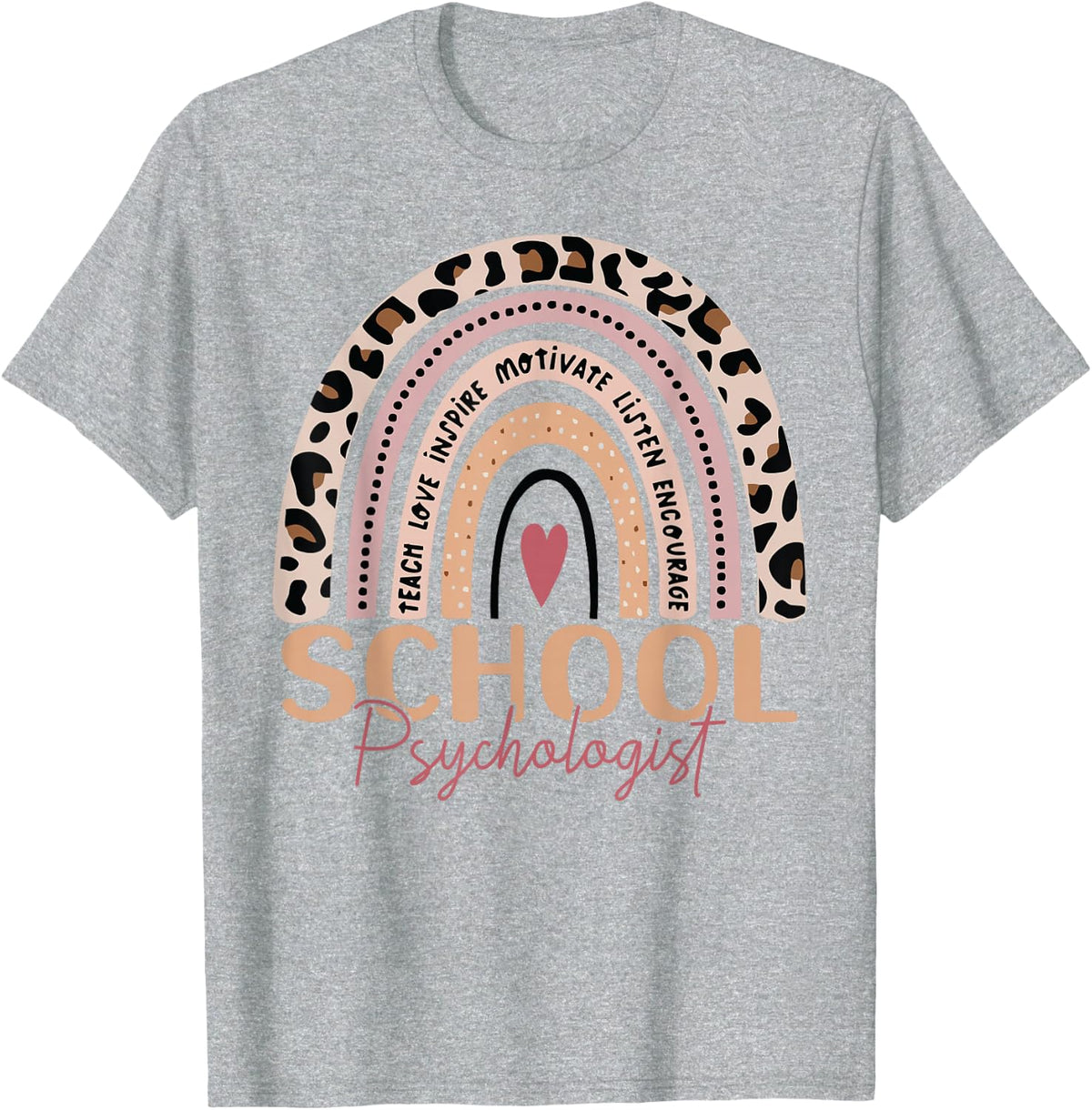 School Psych teacher School Psychologist leopard rainbow T-Shirt - Heather Grey
