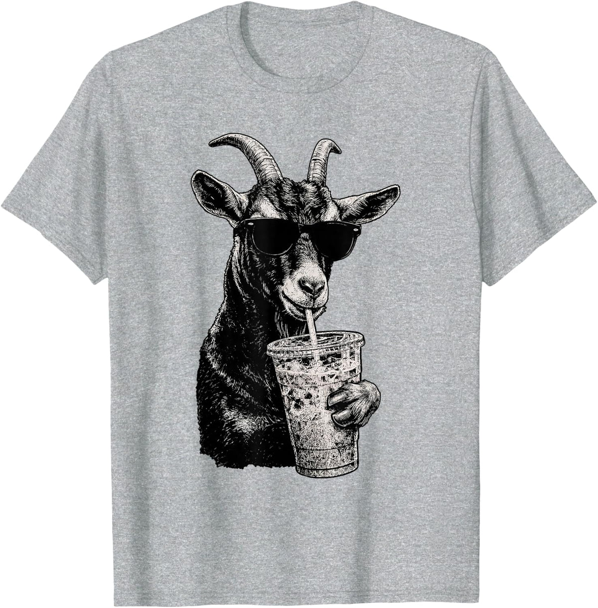 Goat Drinking Iced Coffee Wildlife Animal Humor T-Shirt - Heather Grey