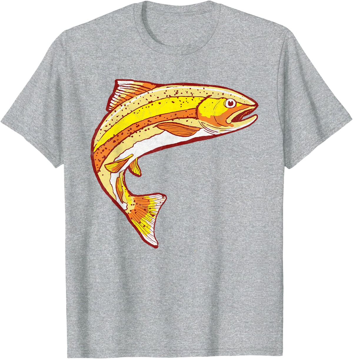 Mountain Life Outdoor Junkie Tees Vintage Golden Trout Fishing Retro Fish Graphic T-Shirt - Heather Grey