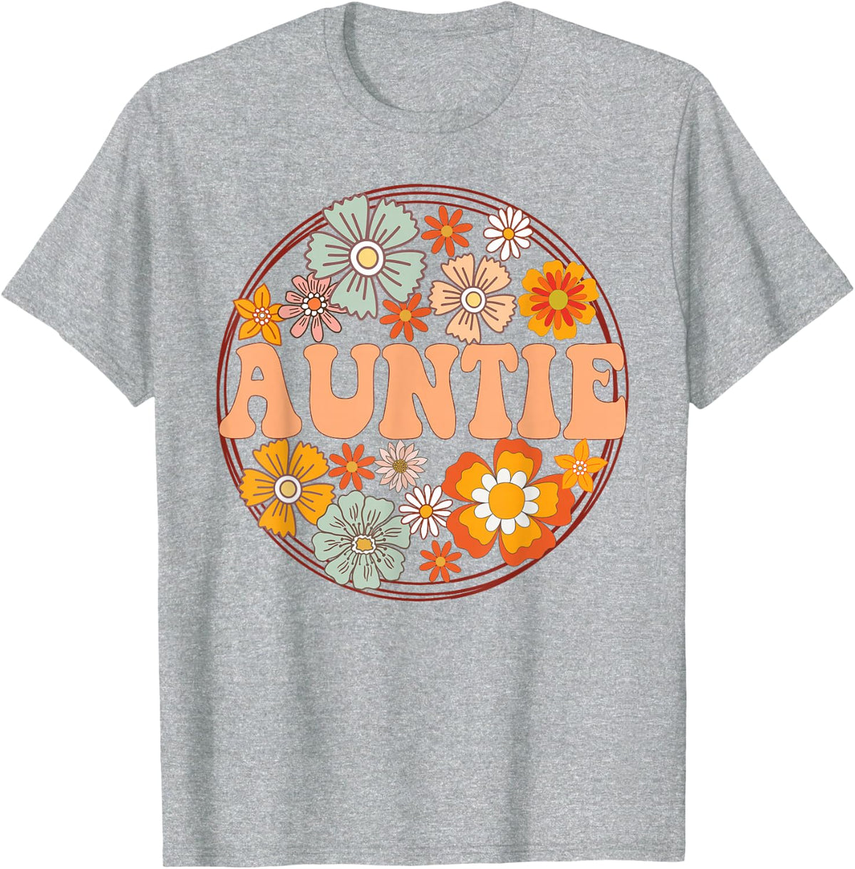 Groovy Auntie Retro Flowers Women Mother's Day Aunt T-Shirt - Heather Grey