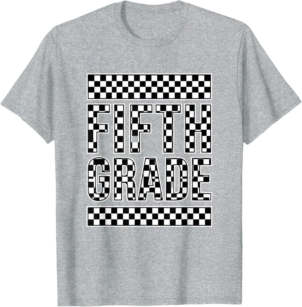 Fifth Grade Checkered Back to School Kids Student T-Shirt - Heather Grey
