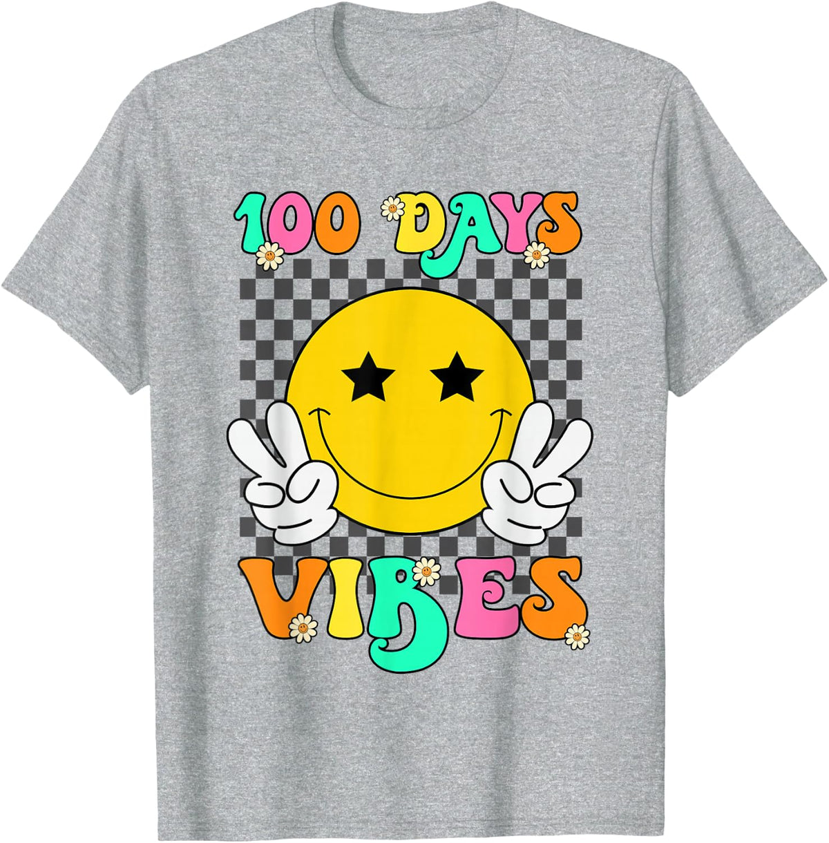 Cute 100 Days Vibes Smile Face 100 Days Of School Teens Girl T-Shirt - Heather Grey