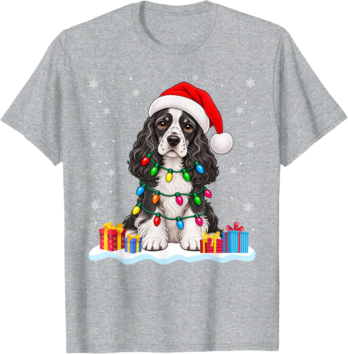 Funny Cocker Spaniel Christmas Sweater Santa Hat Dog T-Shirt - Heather Grey
