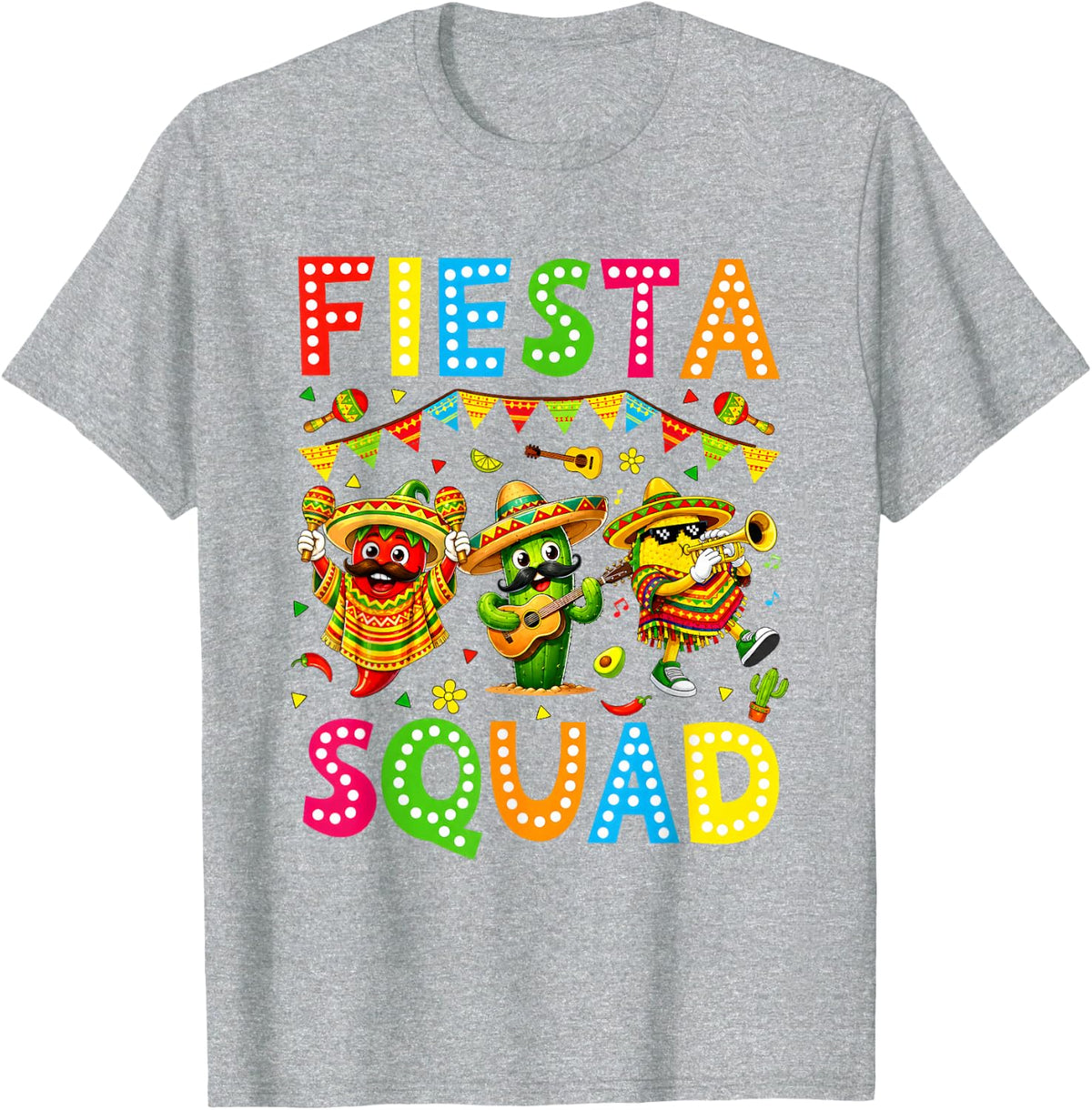 Fiesta Squad Cinco De Mayo Mexican Taco Cactus T-Shirt - Heather Grey