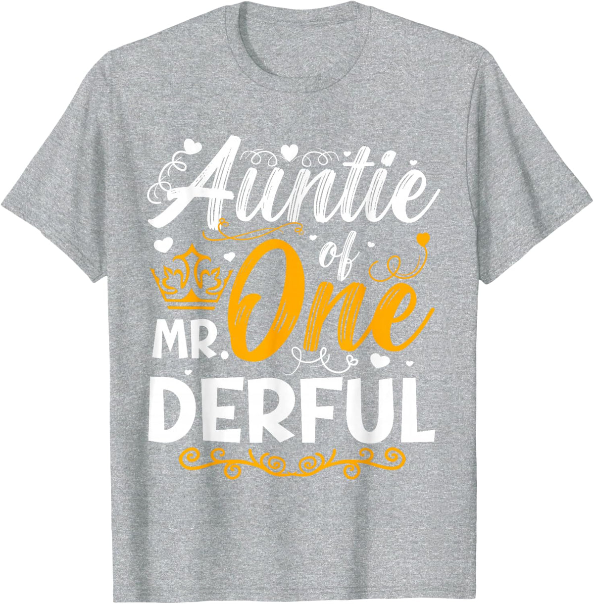 Auntie of Mr One Derful Party Matching Family 1st Birthday T-Shirt - Heather Grey