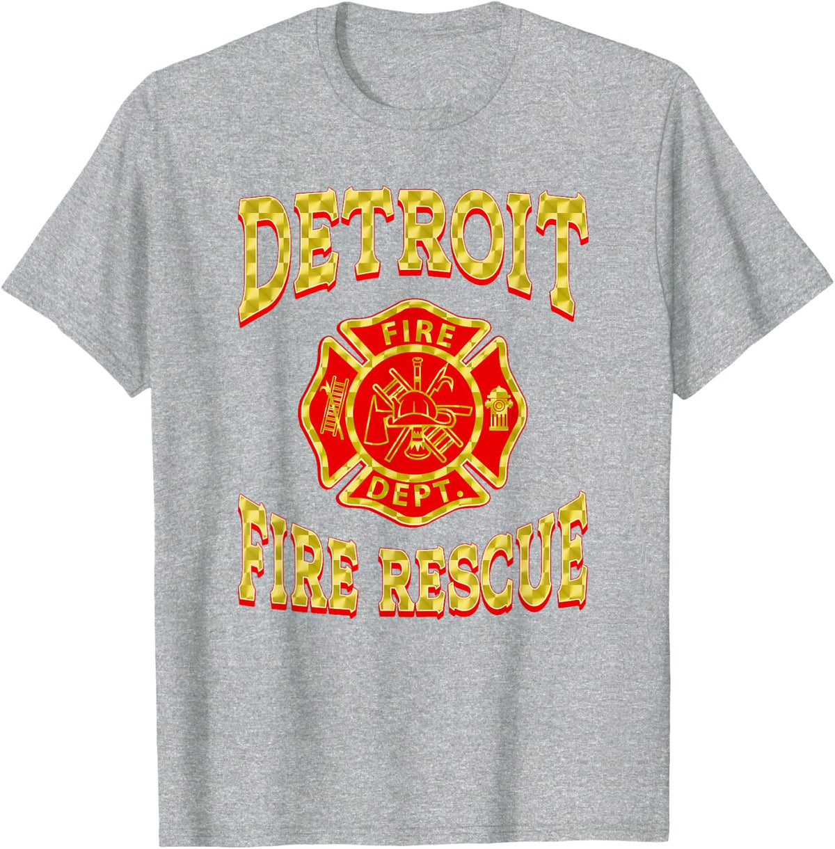 Retro Detroit Fire Department Patch Flag Firefighter T-Shirt - Heather Grey