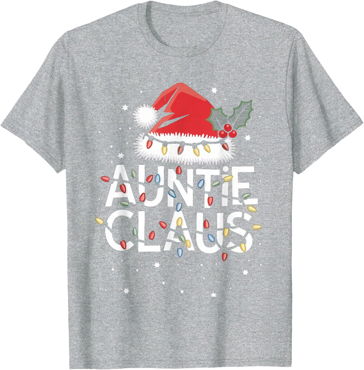 Auntie Claus Christmas Lights Pajama Family Matching Gifts T-Shirt - Heather Grey
