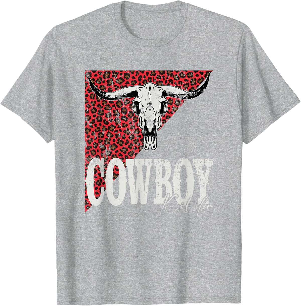 Vintage Cowboy-Killer Leopard Print Western Style T-Shirt - Heather Grey