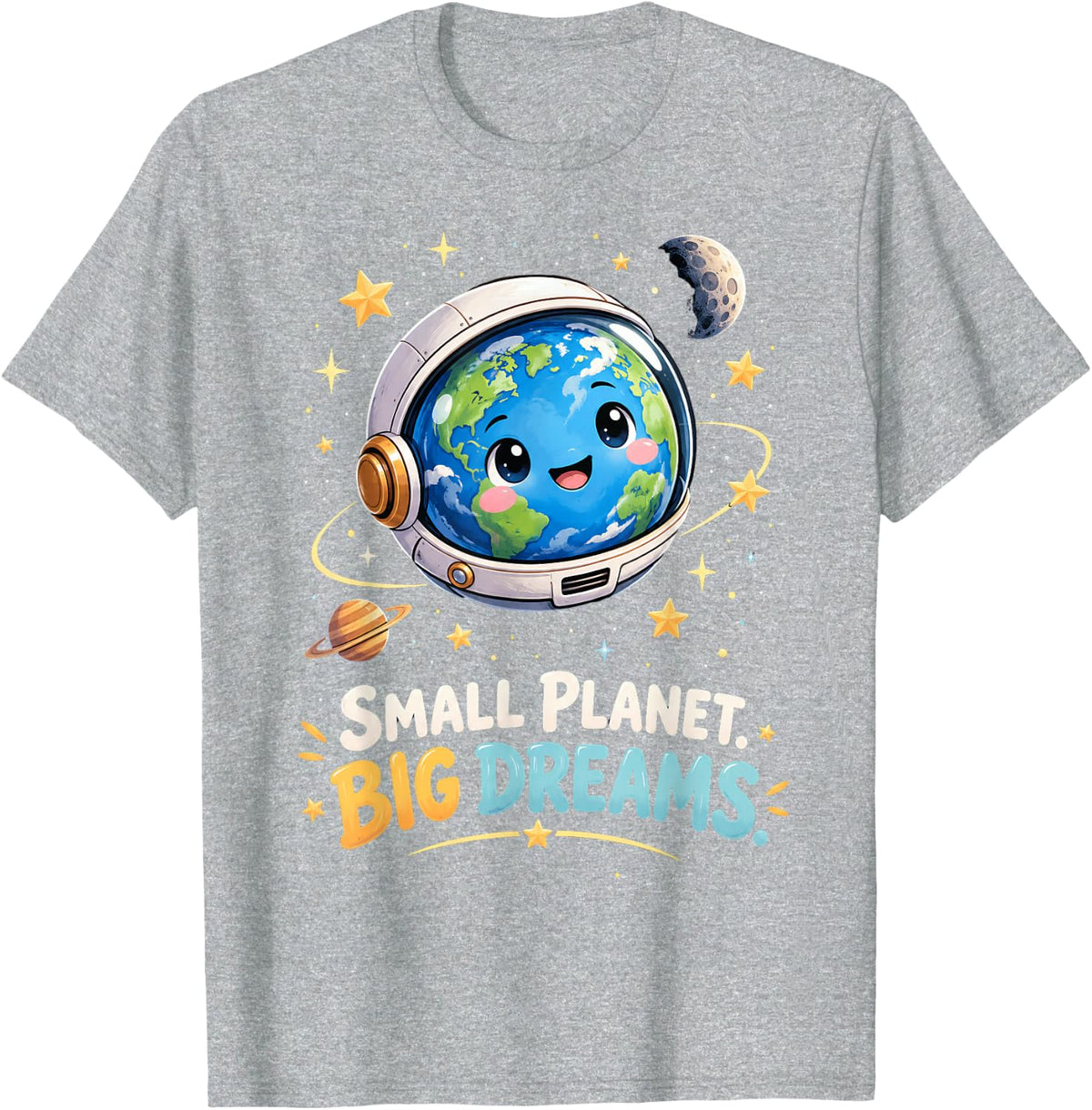 Small Planet Big Dreams Cute Space Astronomy T-Shirt - Heather Grey