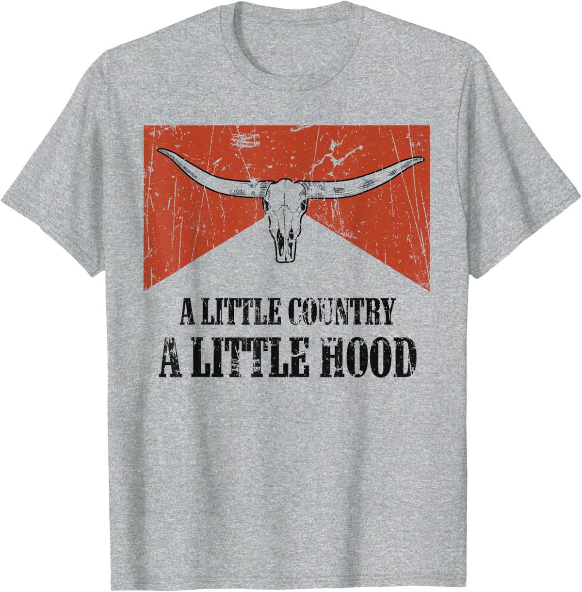 Vintage Bull Skull A Little Country Music A litlle Hood T-Shirt - Heather Grey