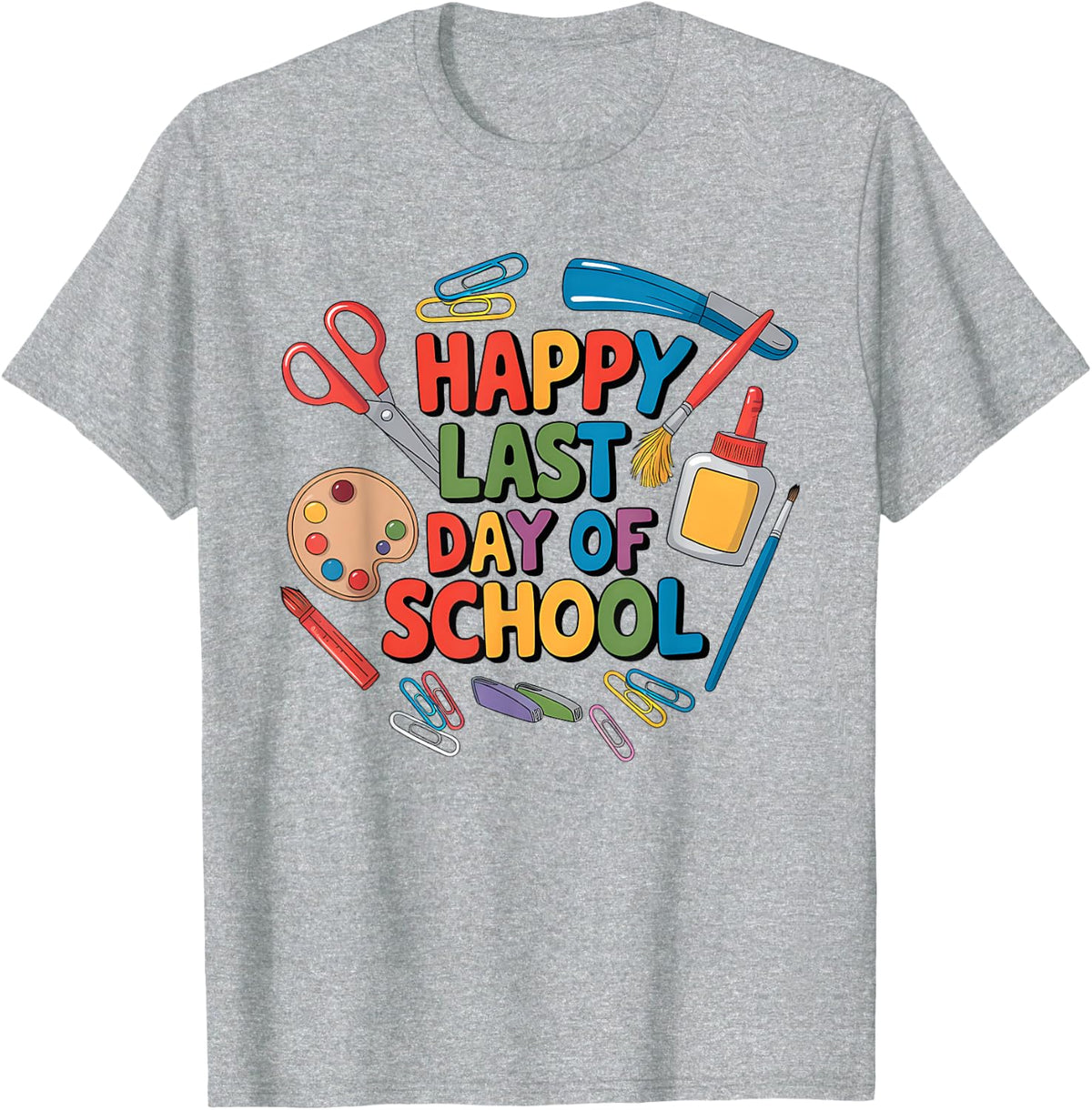 Funny Last Day of School Art Paint Teacher Students Kids T-Shirt - Heather Grey