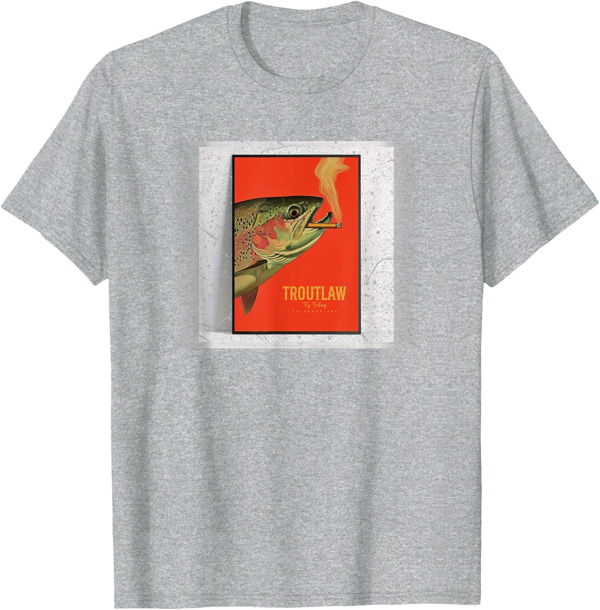 Rainbow Trout Smoking, Fly Fishing T-Shirt - Heather Grey