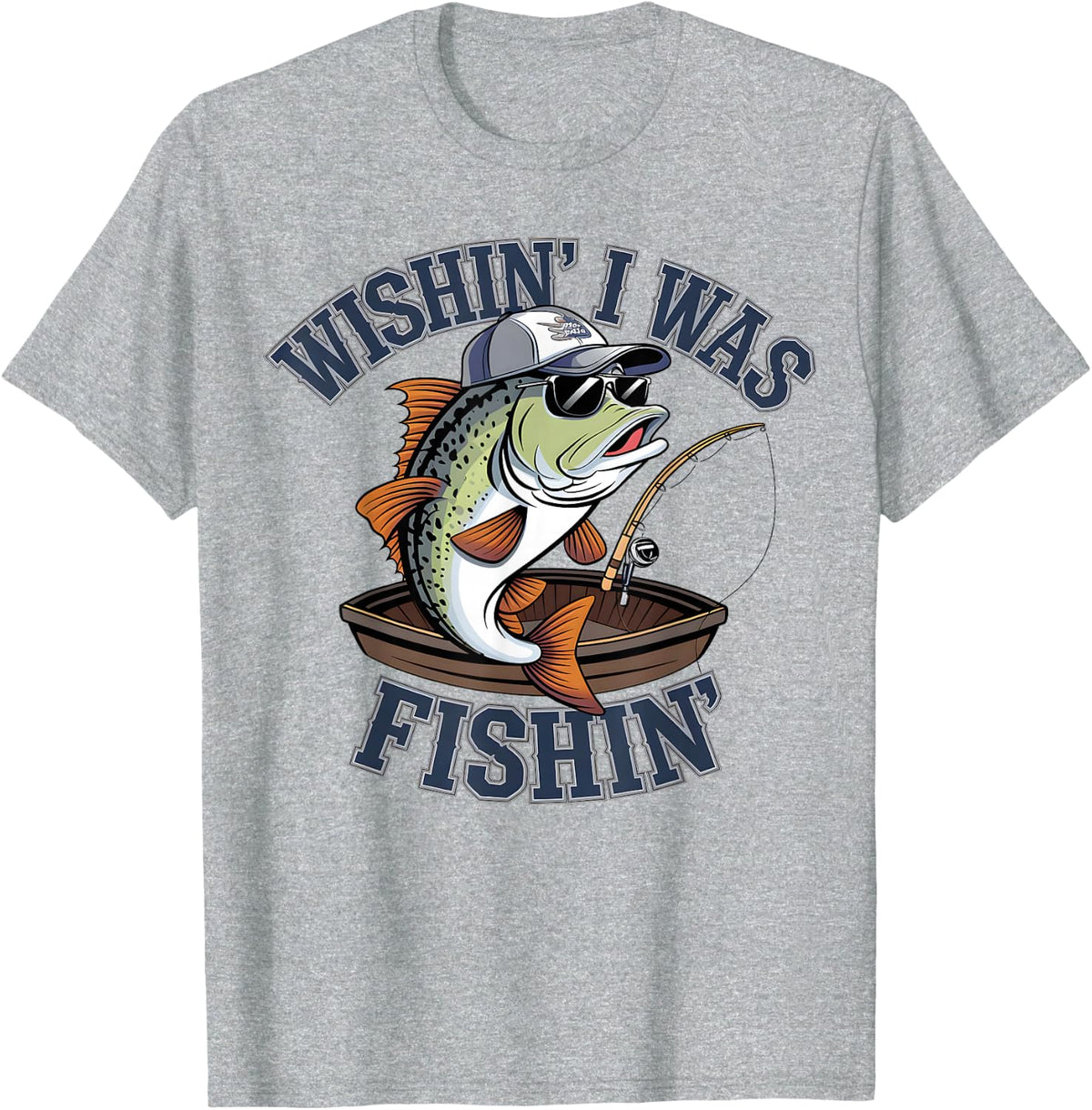 Wishing I was Fishing Large Mouth Bass Funny Fisherman Fish T-Shirt - Heather Grey