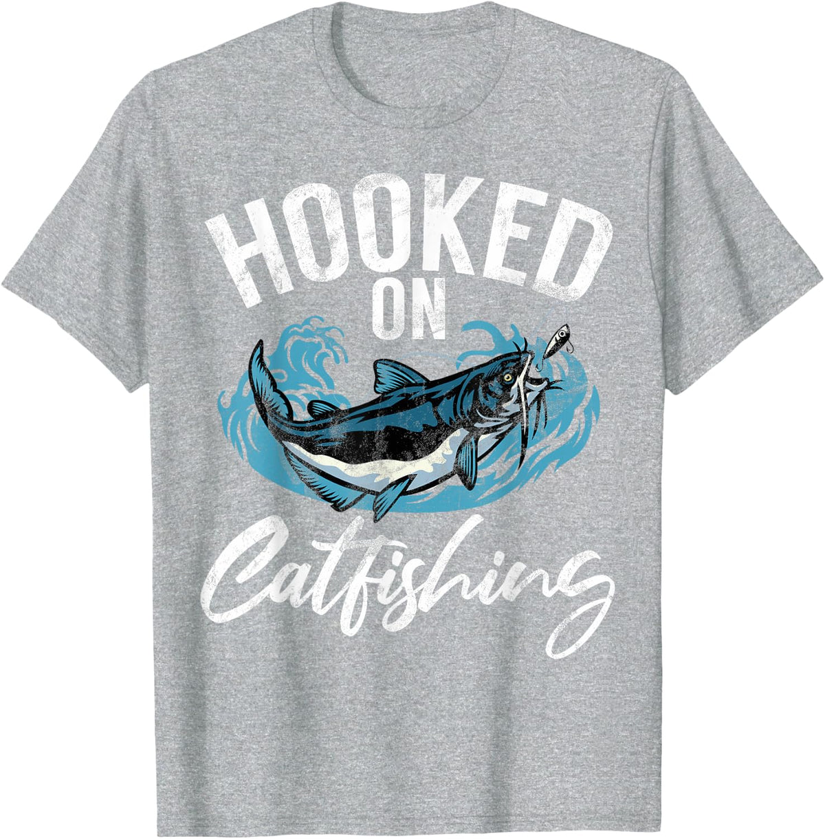Hooked on Catfishing Catfish T-Shirt - Heather Grey