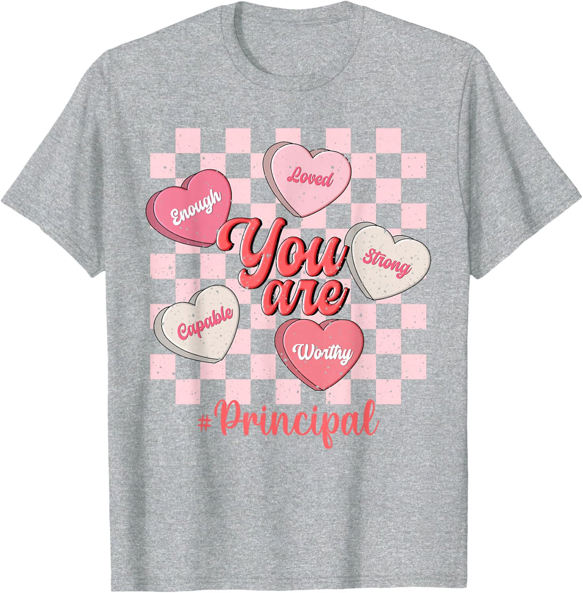 Funny Valentine Principal Love Heart T-Shirt Tee for Men Women Kids - Heather Grey