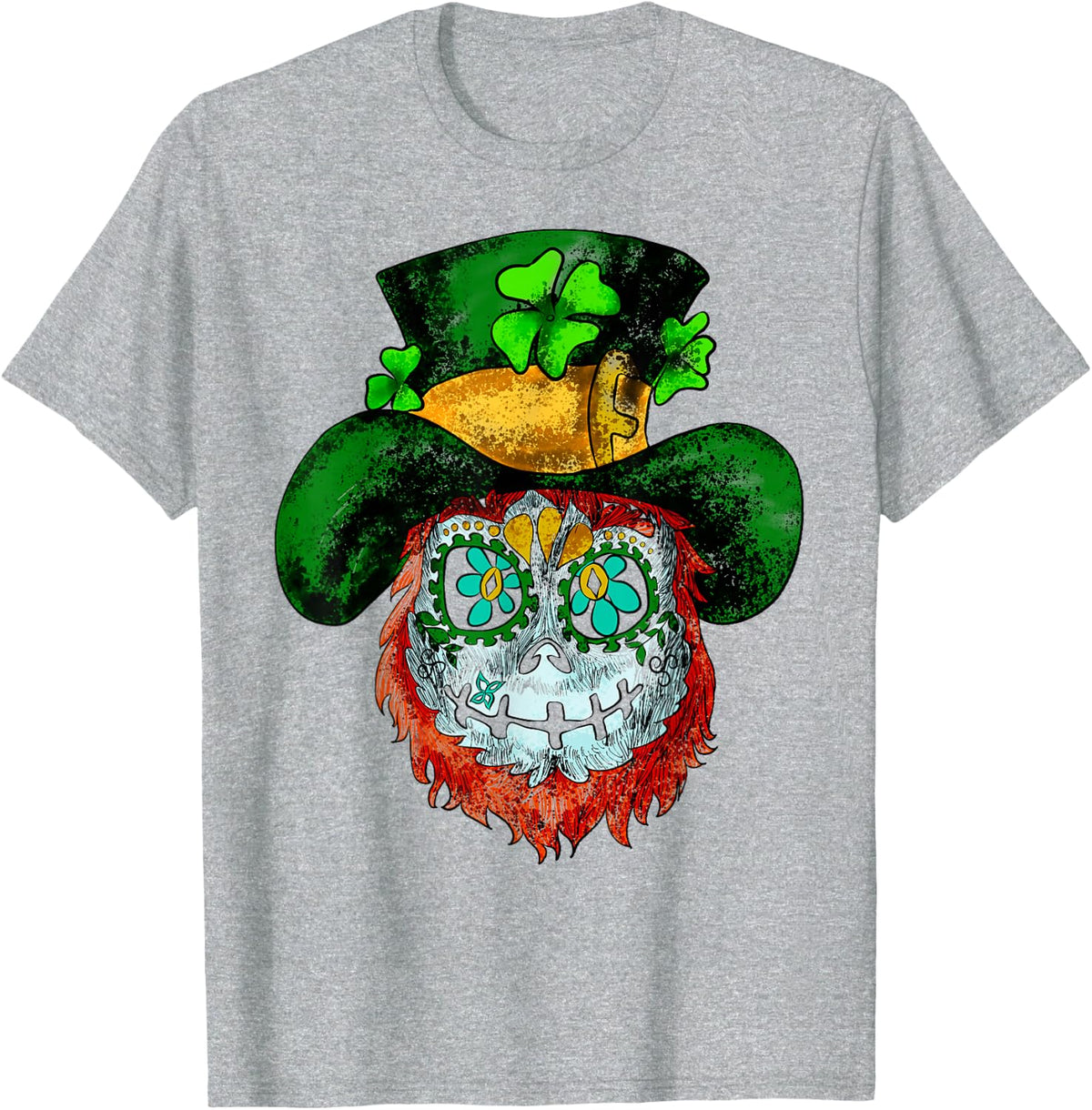 St Patricks Day Leprechaun Irish Sugar Skull T-Shirt - Heather Grey