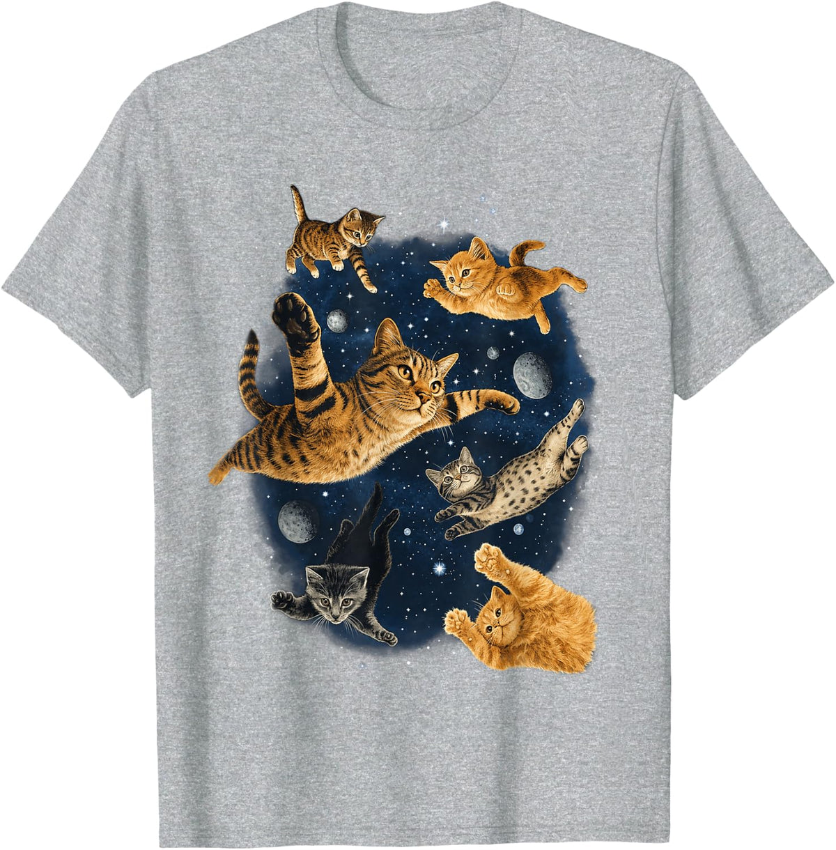 Cats in Space Floating Kittens Cosmic Cat Lover Galaxy T-Shirt - Heather Grey