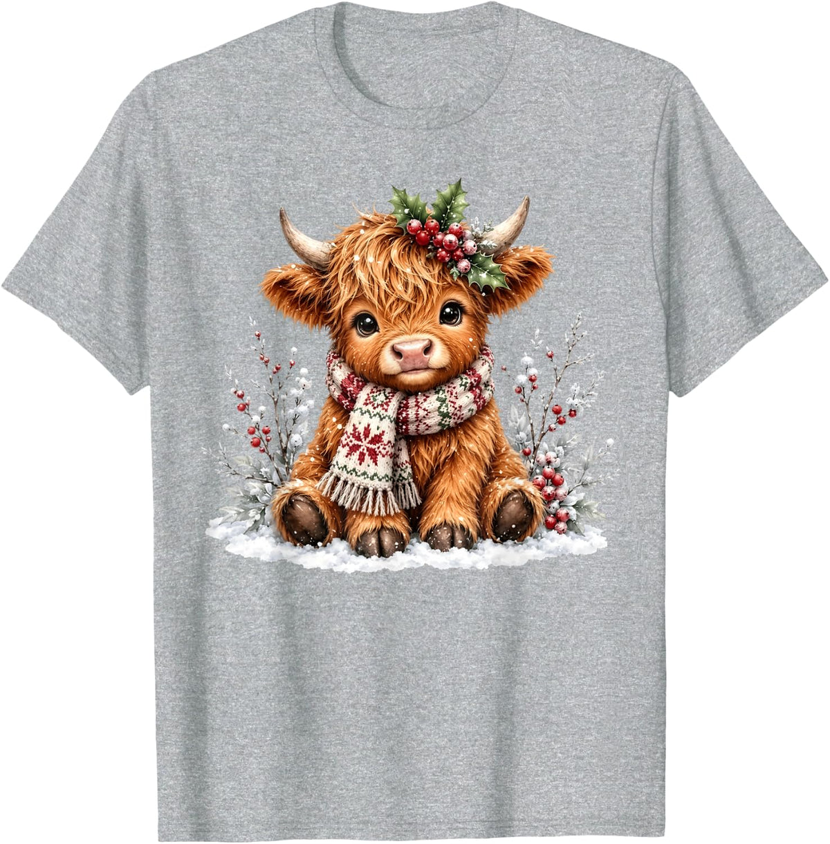 Cute Highland Cow Christmas Winter Holiday Xmas Women T-Shirt - Heather Grey