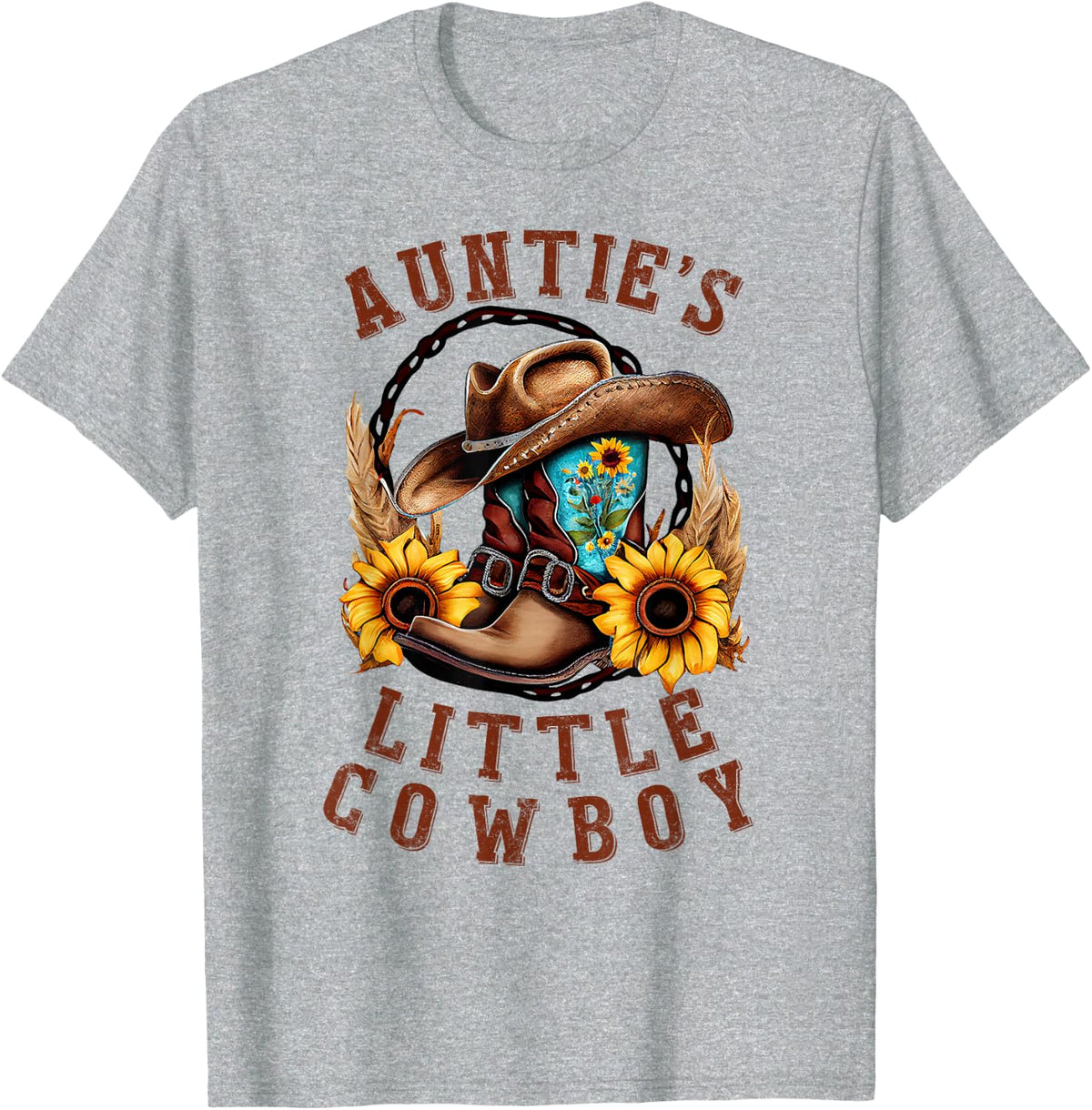 Proud Auntie's Little Cowboy Boots Rodeo Western Family T-Shirt - Heather Grey