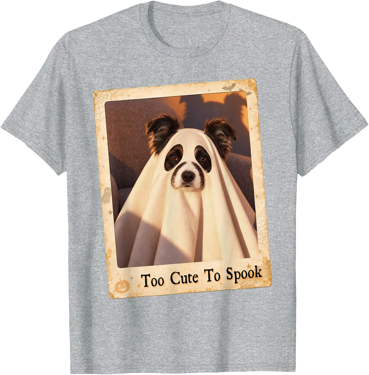 Border Collie Cute Ghost Dog Halloween Sheet Costume T-Shirt - Heather Grey