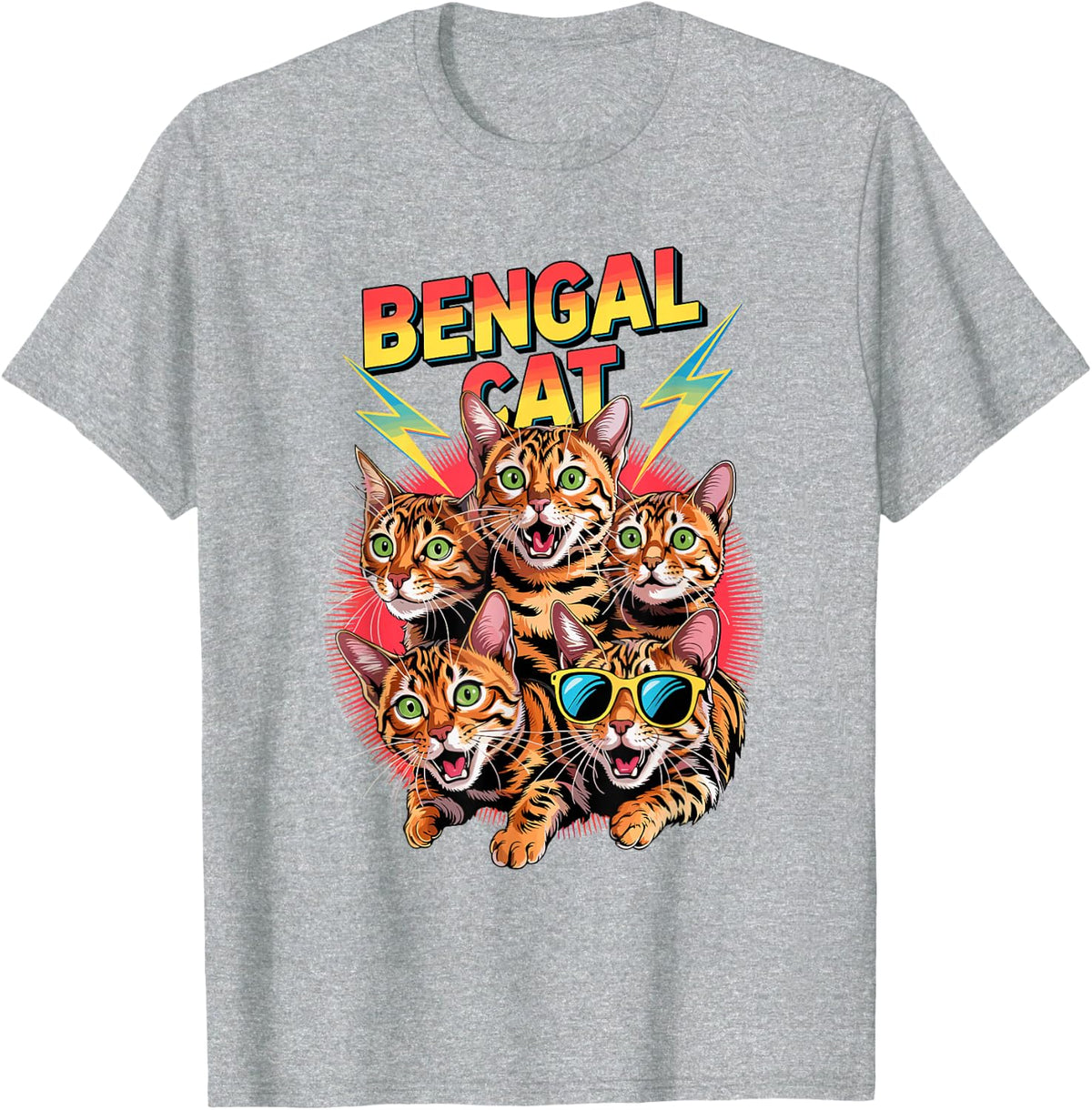 90s Vintage Bengal Cat Men Women Kids T-Shirt - Heather Grey