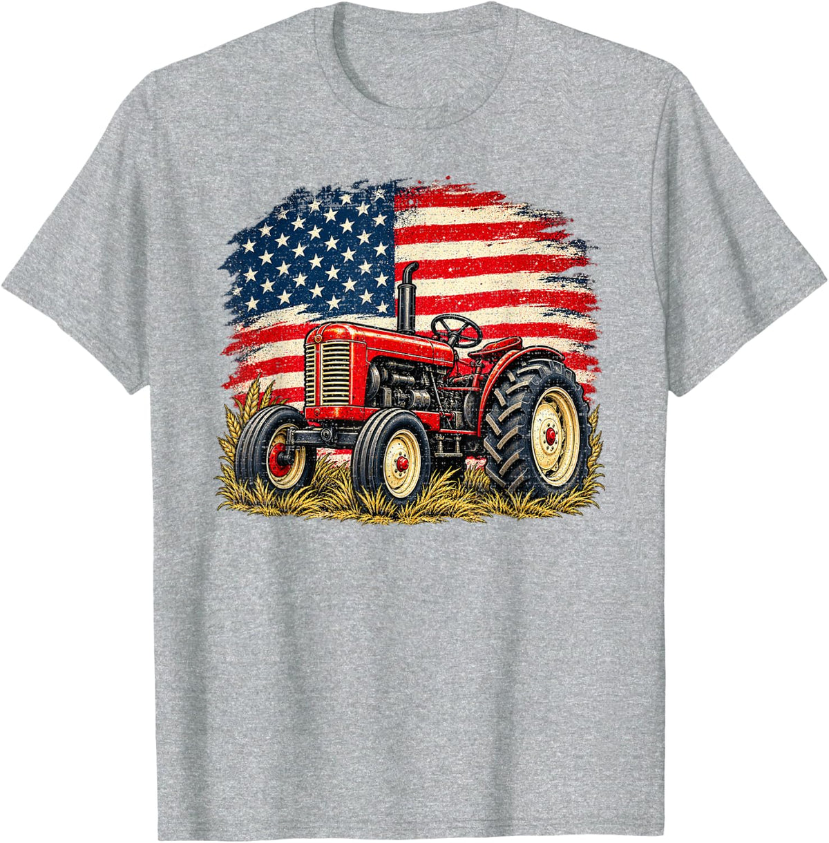 American Flag Red Tractor Agriculture Patriotic Farmer T-Shirt - Heather Grey