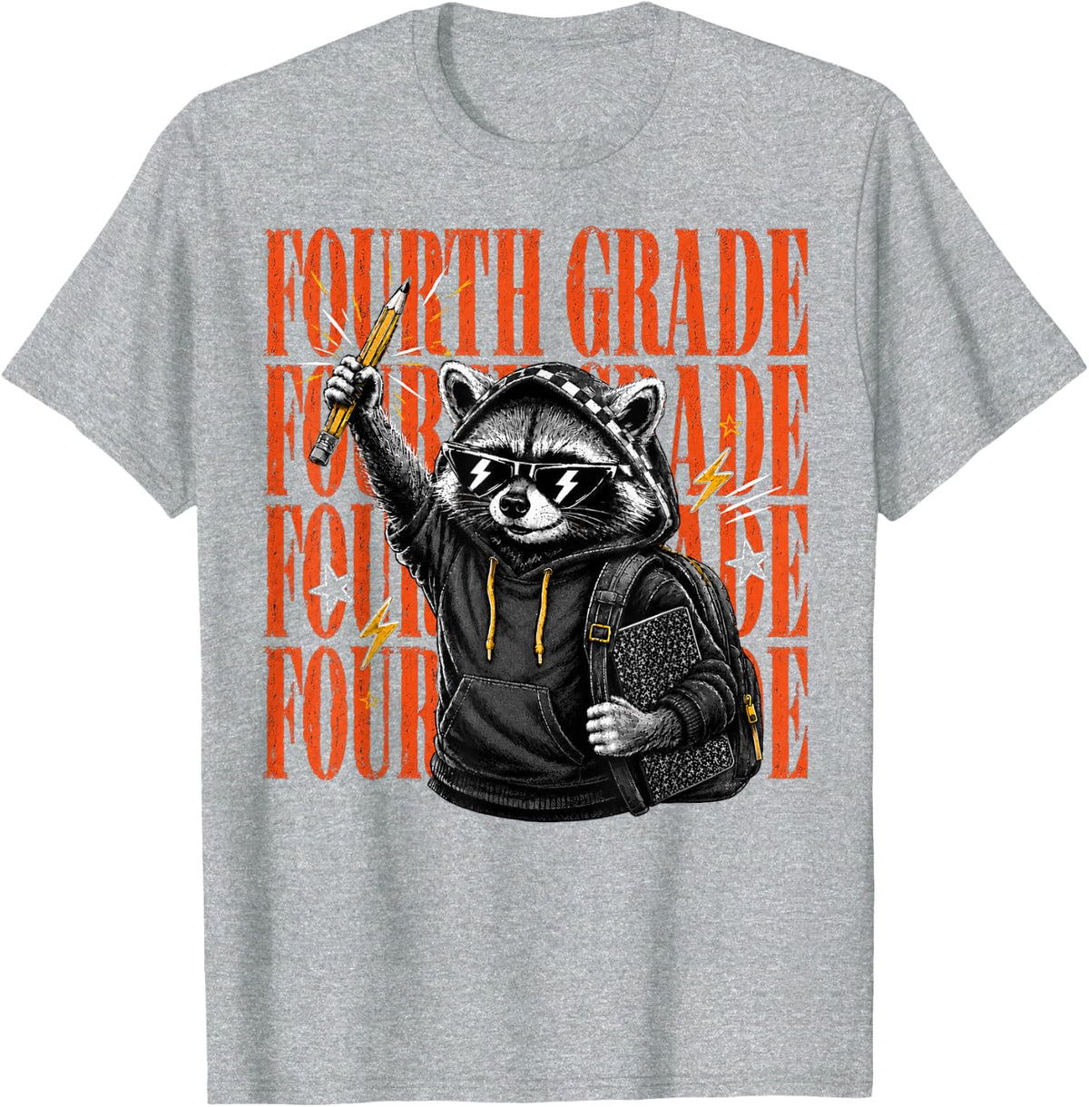 Fourth Grade Raccoon Back to School Funny Student T-Shirt - Heather Grey
