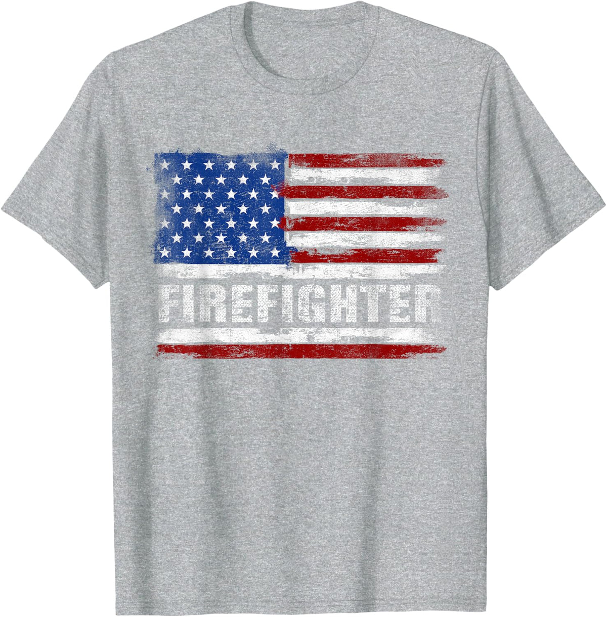 Vintage Firefighter Bold Text USA Flag Fathers Day T-Shirt - Heather Grey