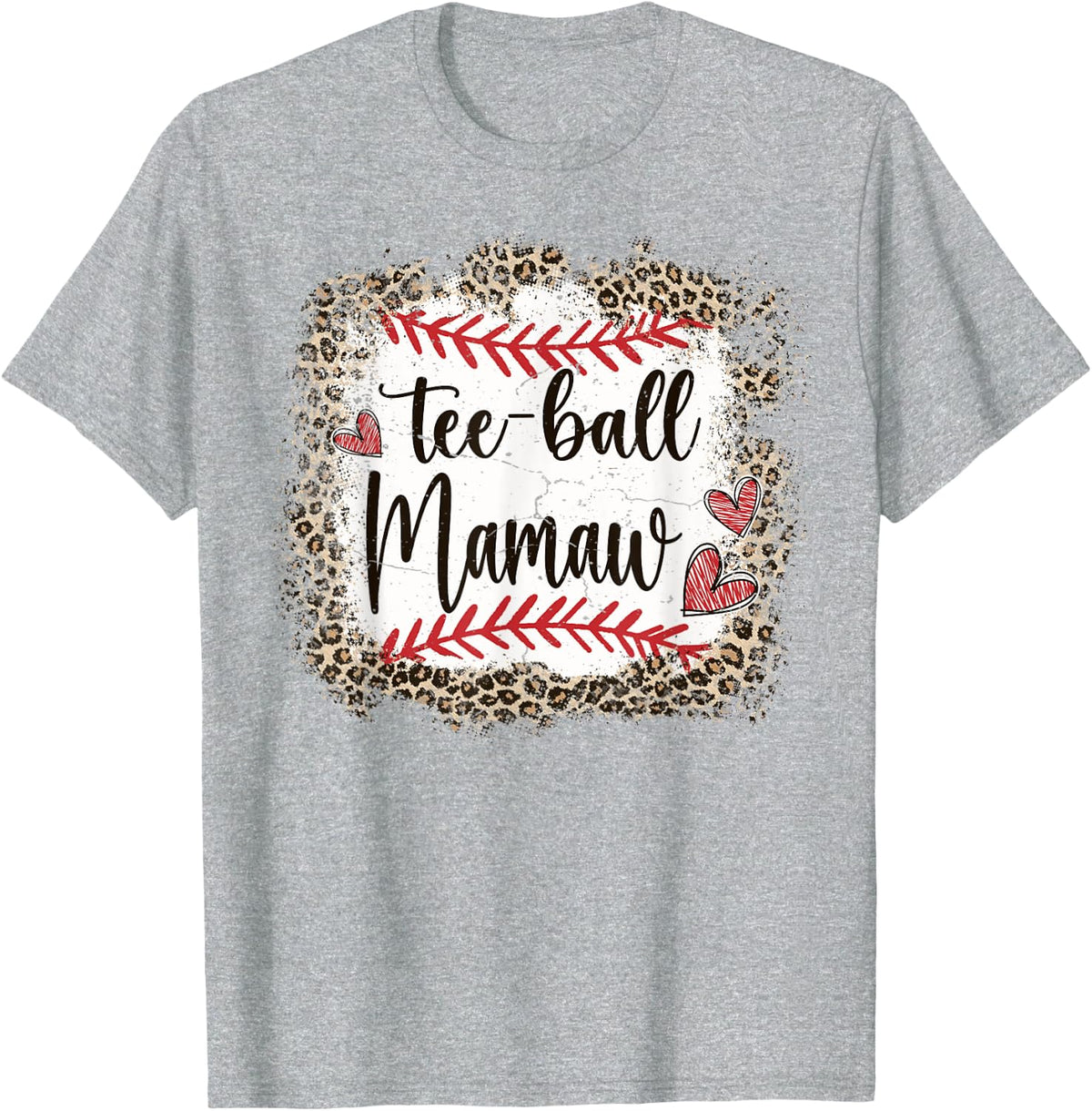 Tee-Ball Mamaw Funny Leopard T-Ball Mamaw T-Shirt - Heather Grey