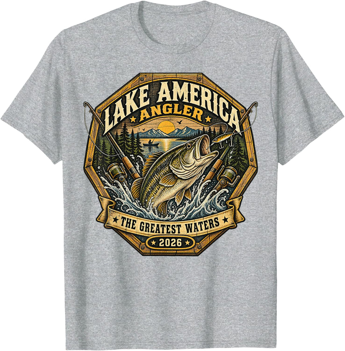 Lake America Angler BASS Fishing Club SEA Adventure T-Shirt - Heather Grey