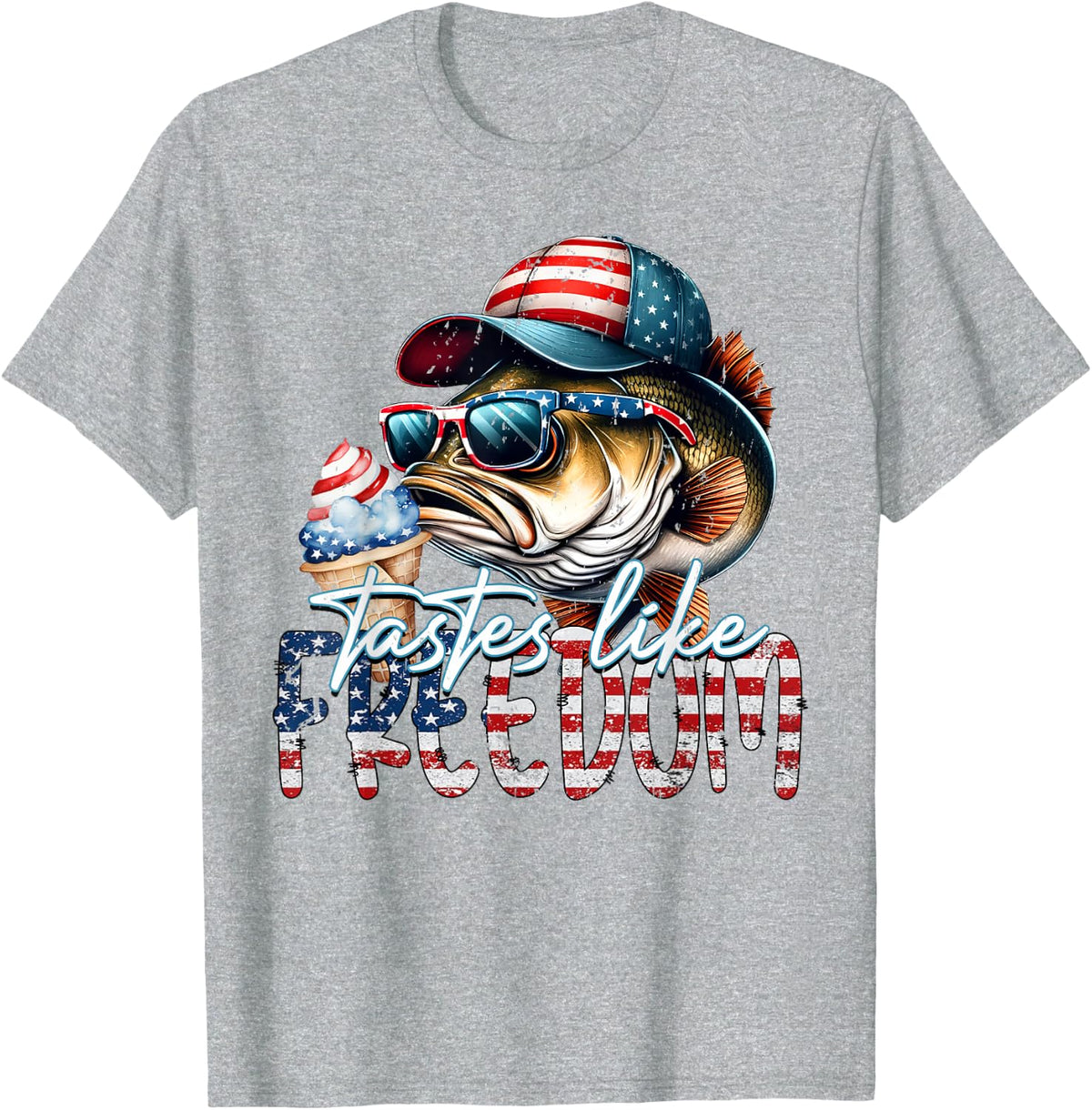 Retro Tastes Like Freedom Bass Fishing Fisherman Clothing T-Shirt - Heather Grey
