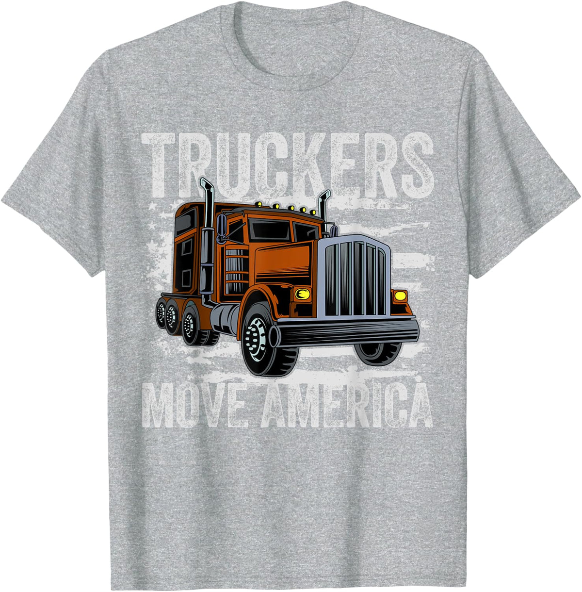 Trucker Trucks Drivers USA American Flag T-Shirt - Heather Grey