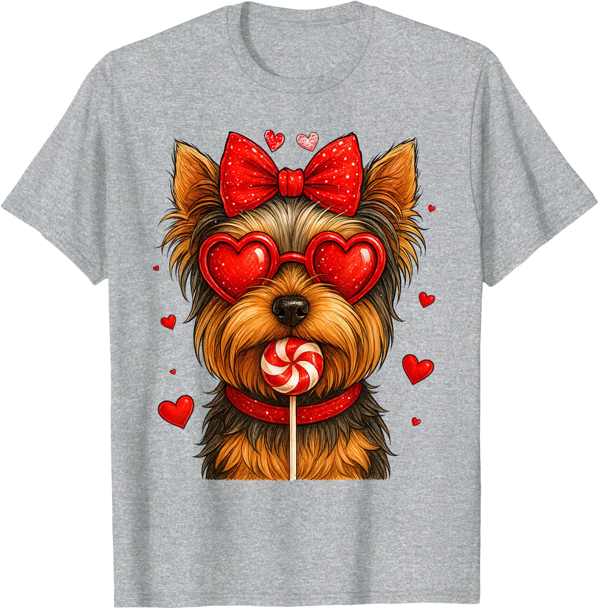 Cute Yorkshire Terrier Yorkie Valentine Heart Candy Kid Girl T-Shirt - Heather Grey