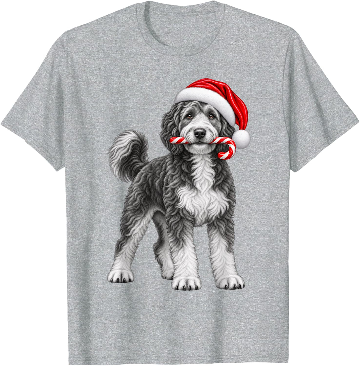 Goldendoodle Christmas Santa Hat Candy Cane Xmas Dog T-Shirt - Heather Grey