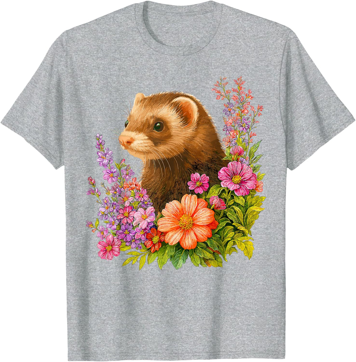 Floral Ferret T-Shirt - Heather Grey