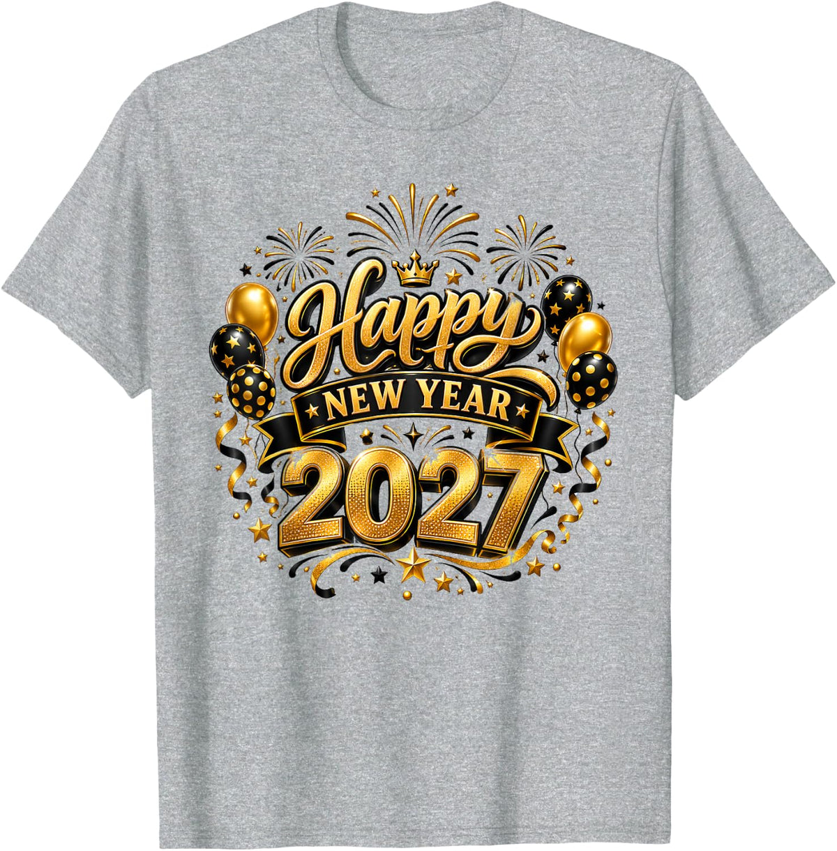 Happy New Year Party 2027 Funny Balloon Family Matching T-Shirt - Heather Grey