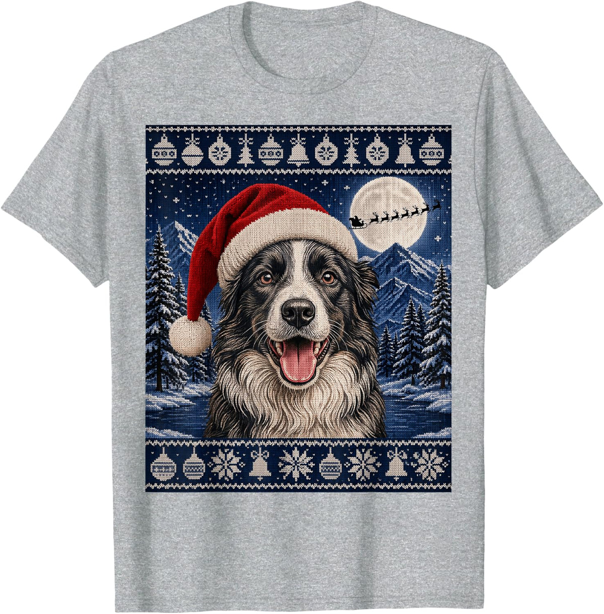 Border Collie Dog Santa Ugly Christmas T-Shirt - Heather Grey
