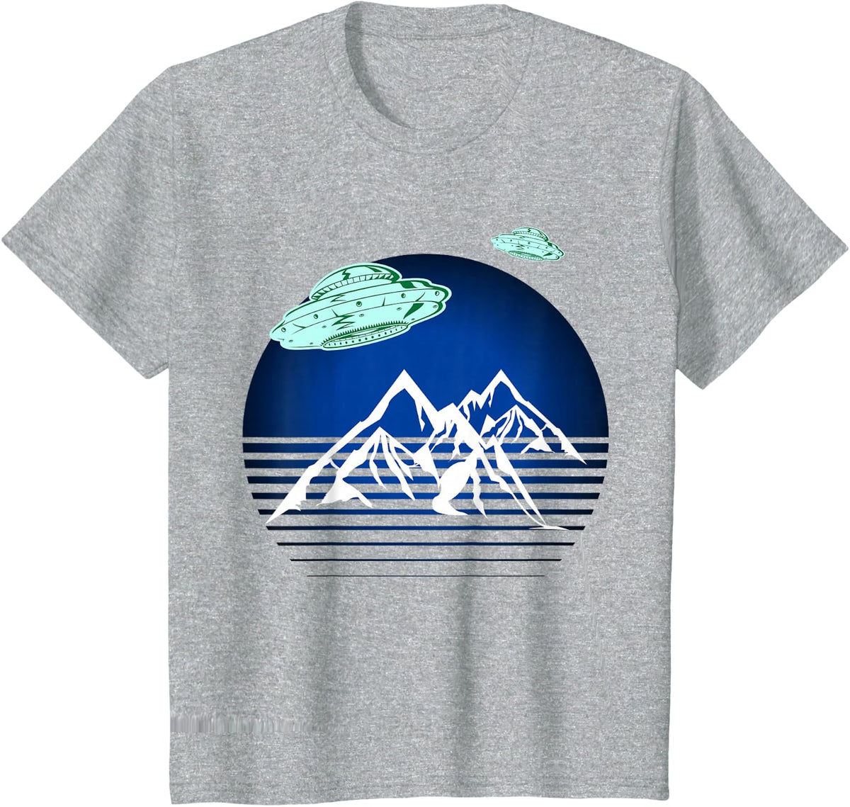 Retro UFO UAP Over Mountain Peaks T-Shirt - Heather Grey