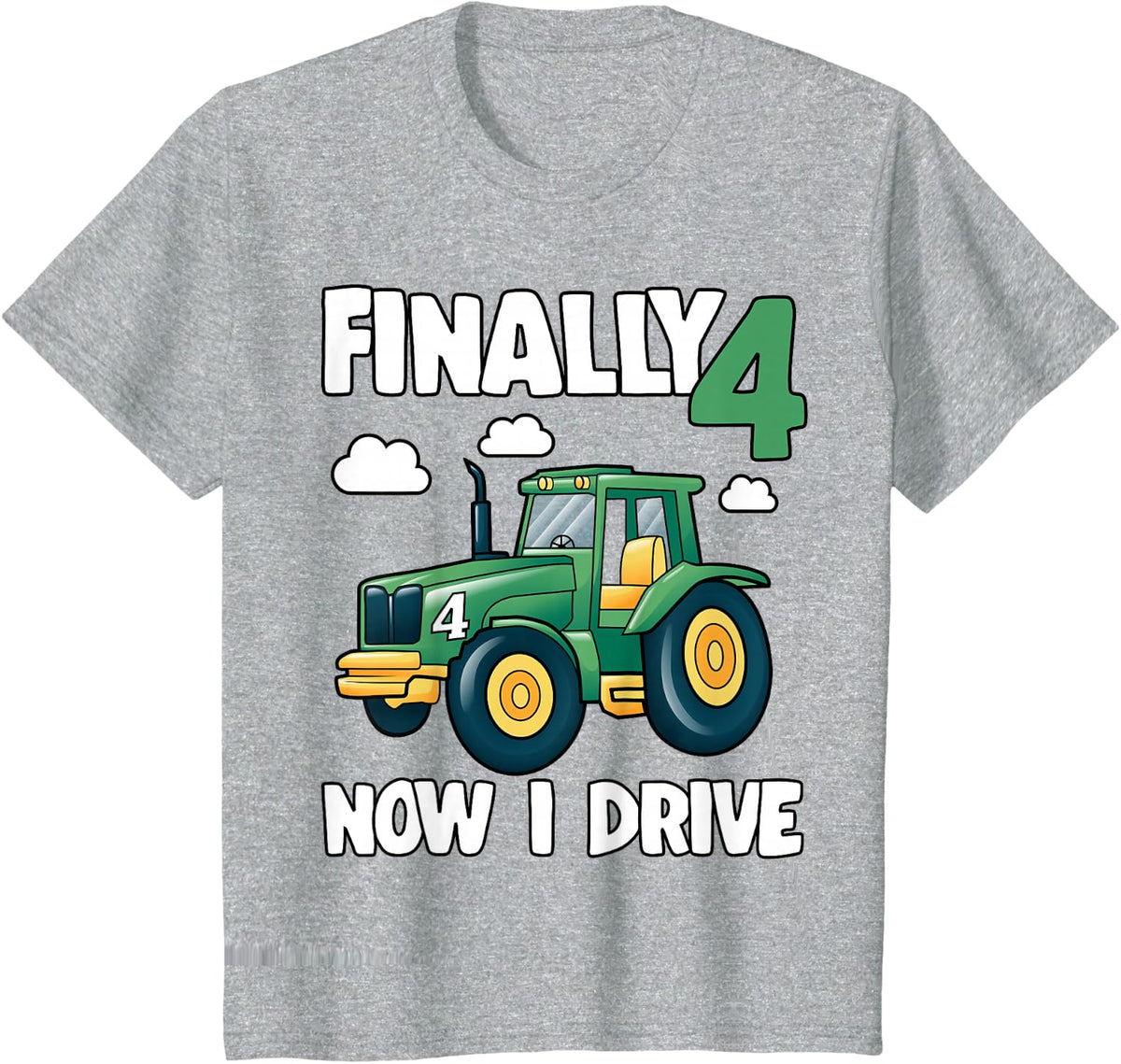 Kids Finally 4 Now I Drive 4th Birthday Party Boy Tractor Kids T-Shirt - Heather Grey