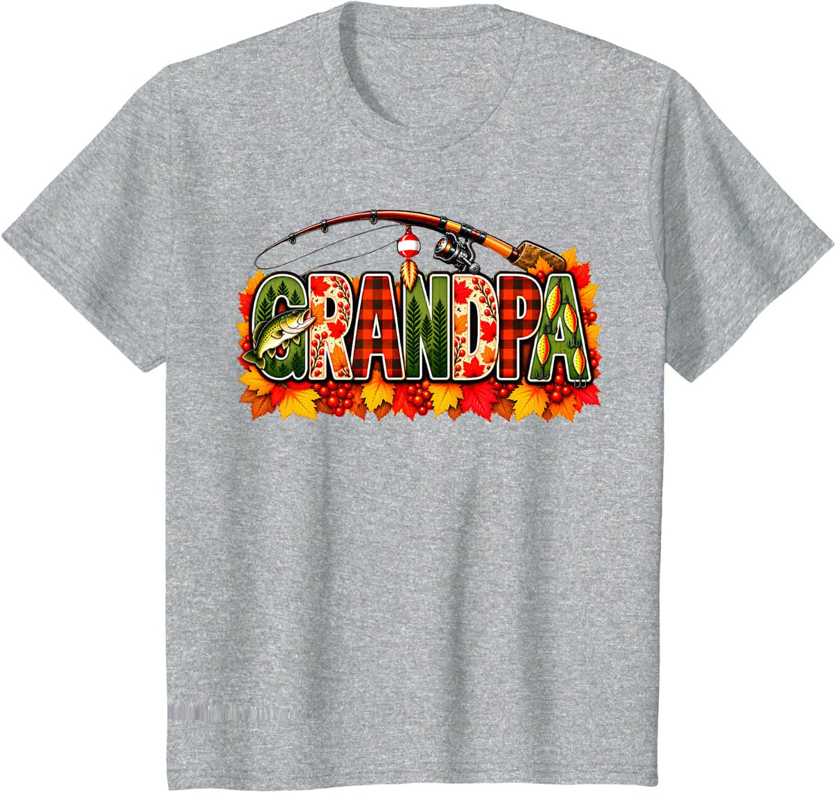 Thanksgiving Fishing Grandpa Fall Autumn Bass Birthday T-Shirt - Heather Grey